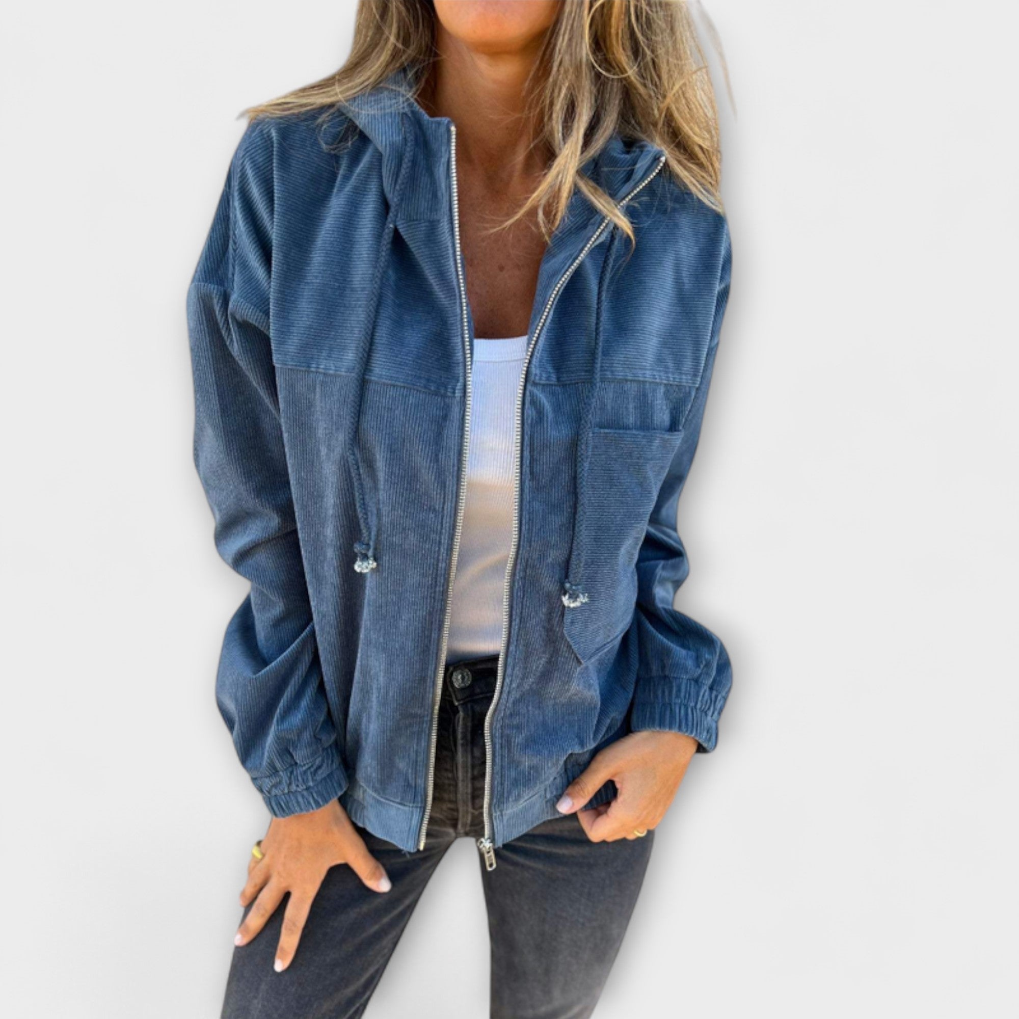 Ella | Corduroy Zip-Up Hooded Jacket