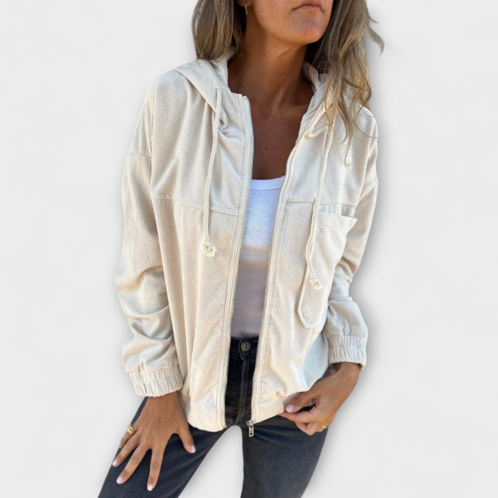 Ella | Corduroy Zip-Up Hooded Jacket