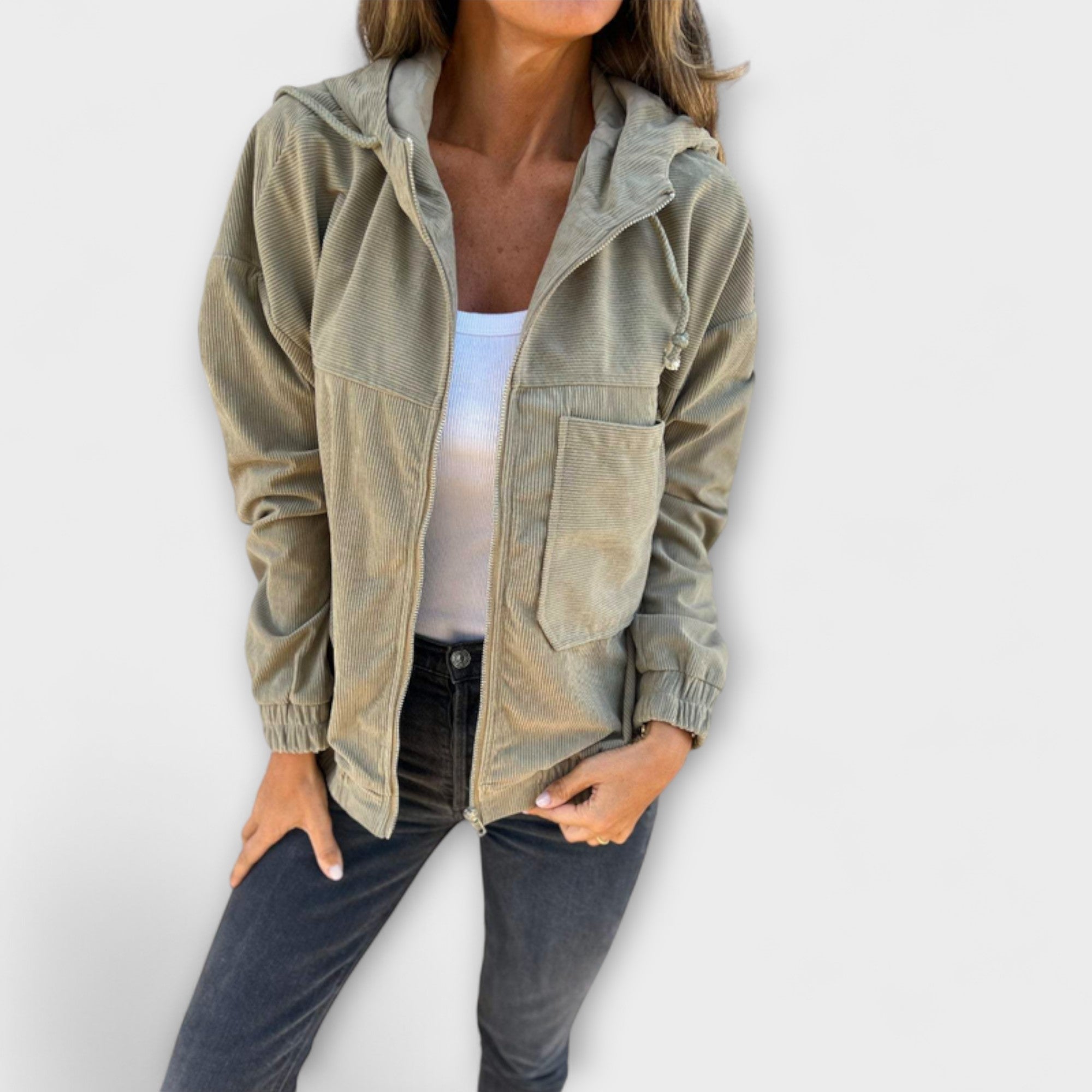 Ella | Corduroy Zip-Up Hooded Jacket