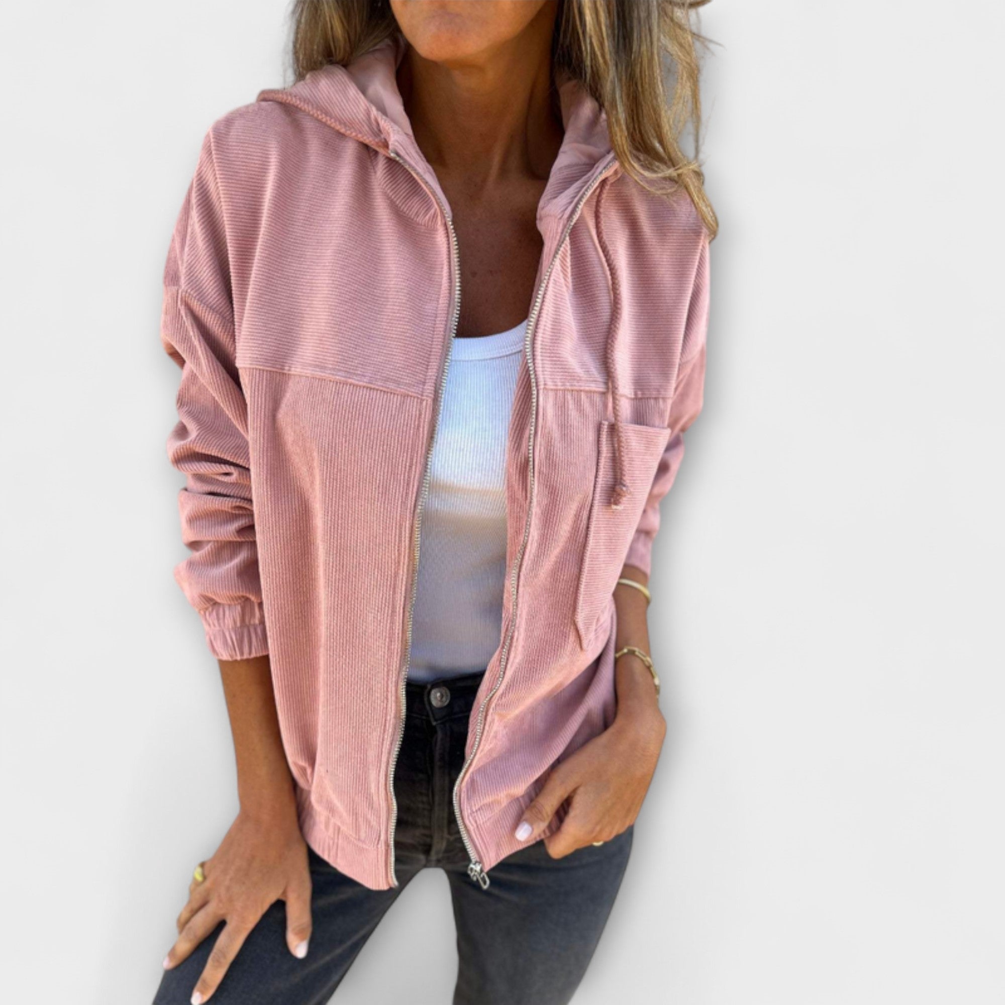 Ella | Corduroy Zip-Up Hooded Jacket