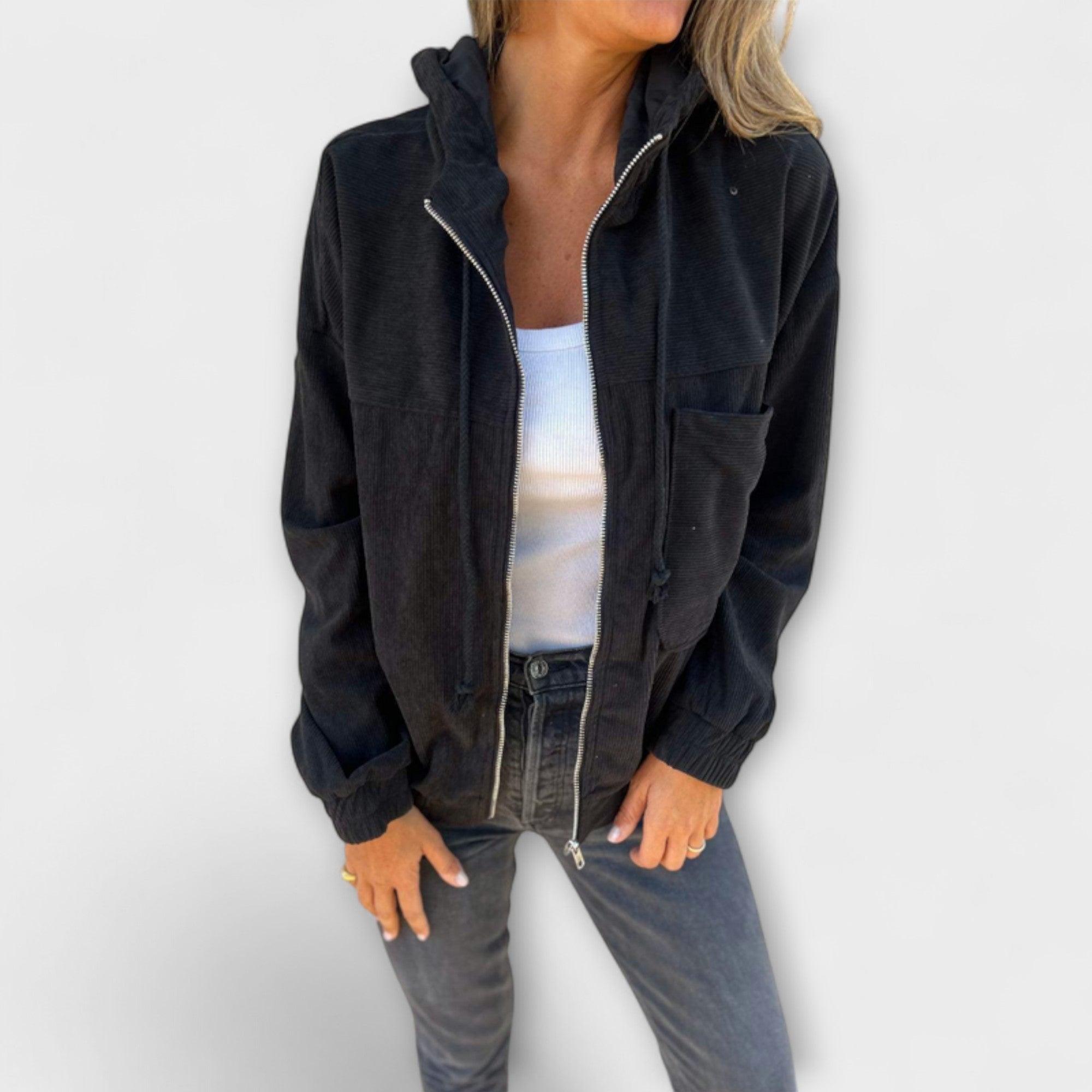 Ella | Corduroy Zip-Up Hooded Jacket