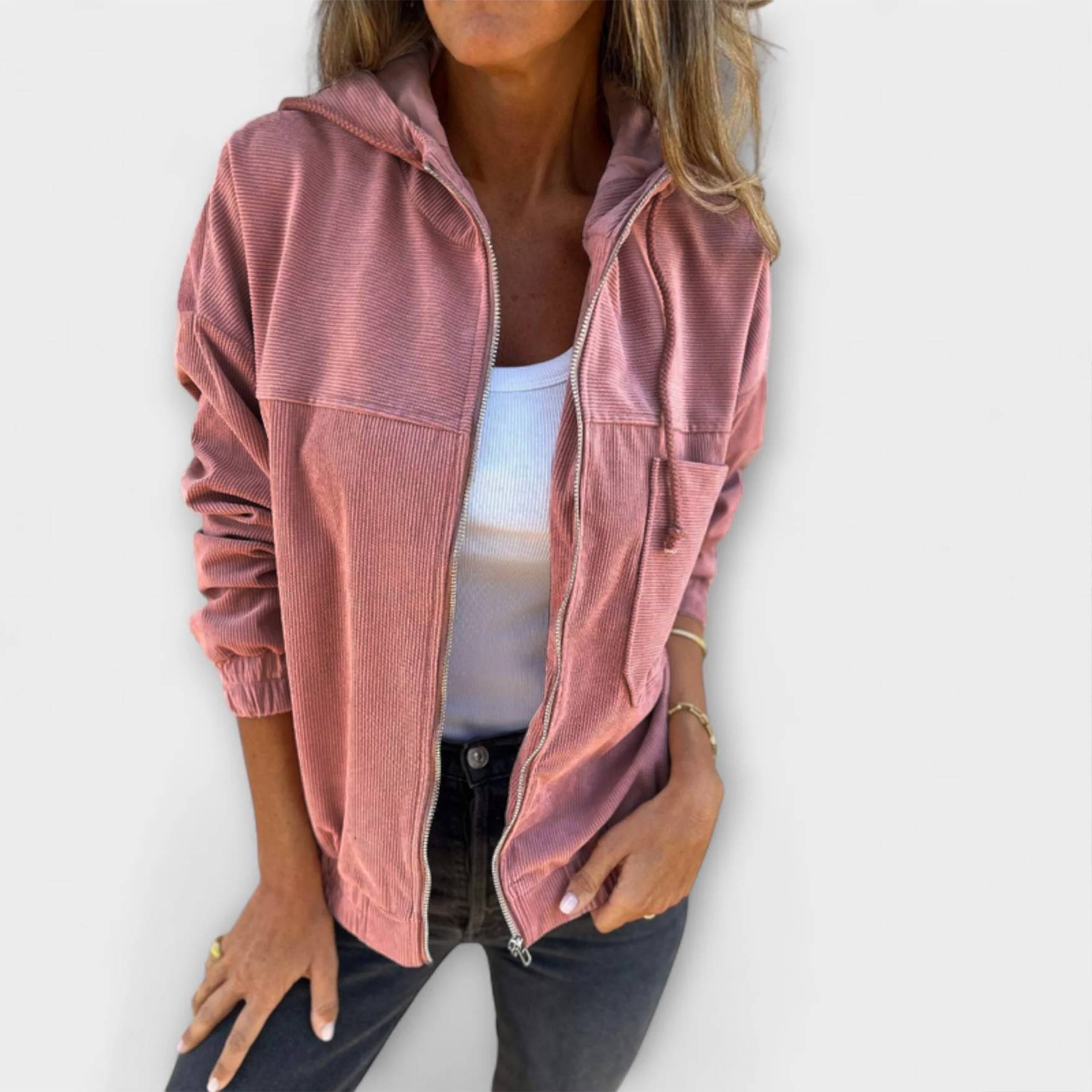 Ella | Corduroy Zip-Up Hooded Jacket