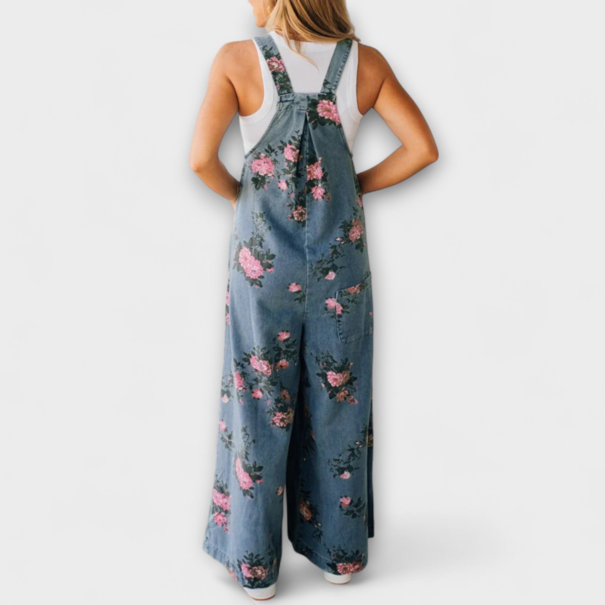 Bethany | Floral Pattern Wide Denim Overalls