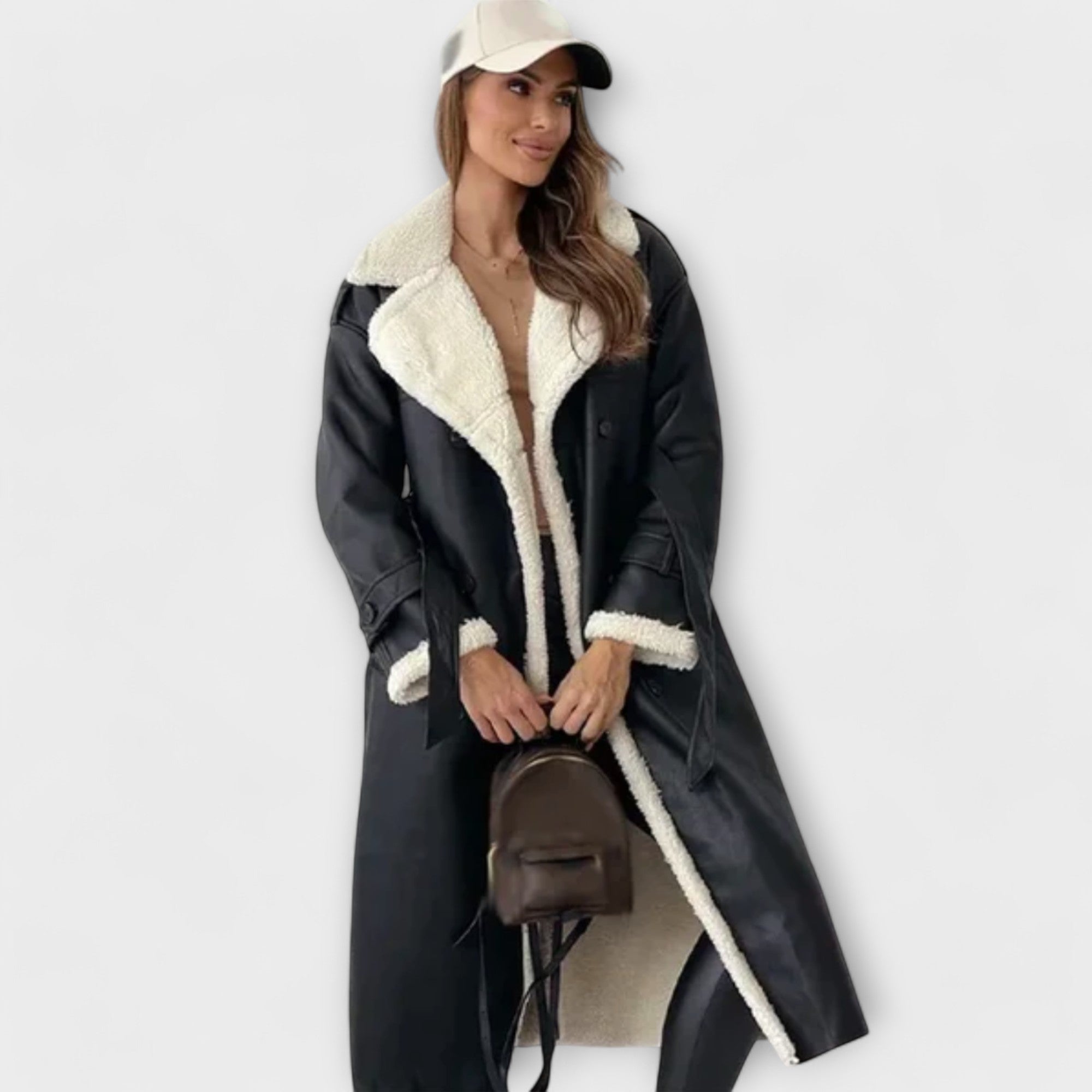 Maria | Long Classic Jacket with Fleece Lining and Teddy Collar
