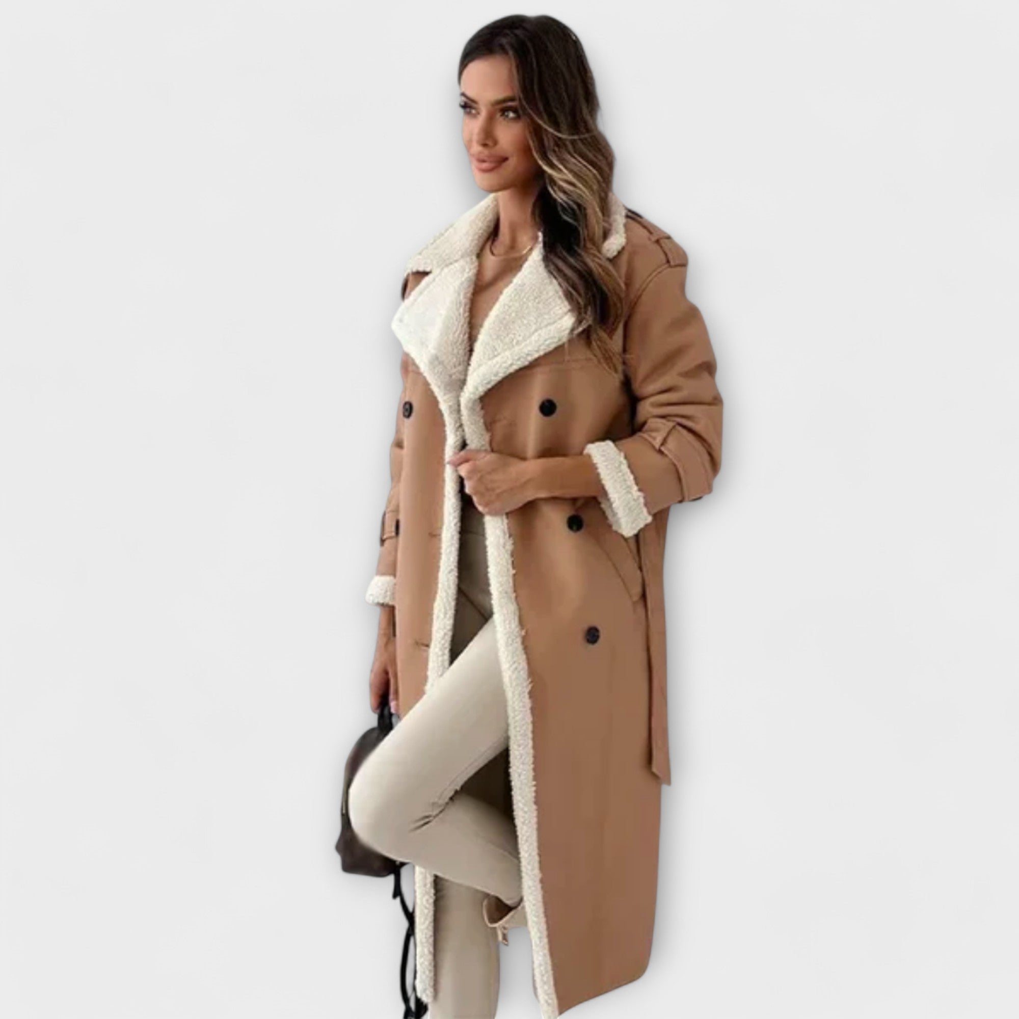 Maria | Long Classic Jacket with Fleece Lining and Teddy Collar