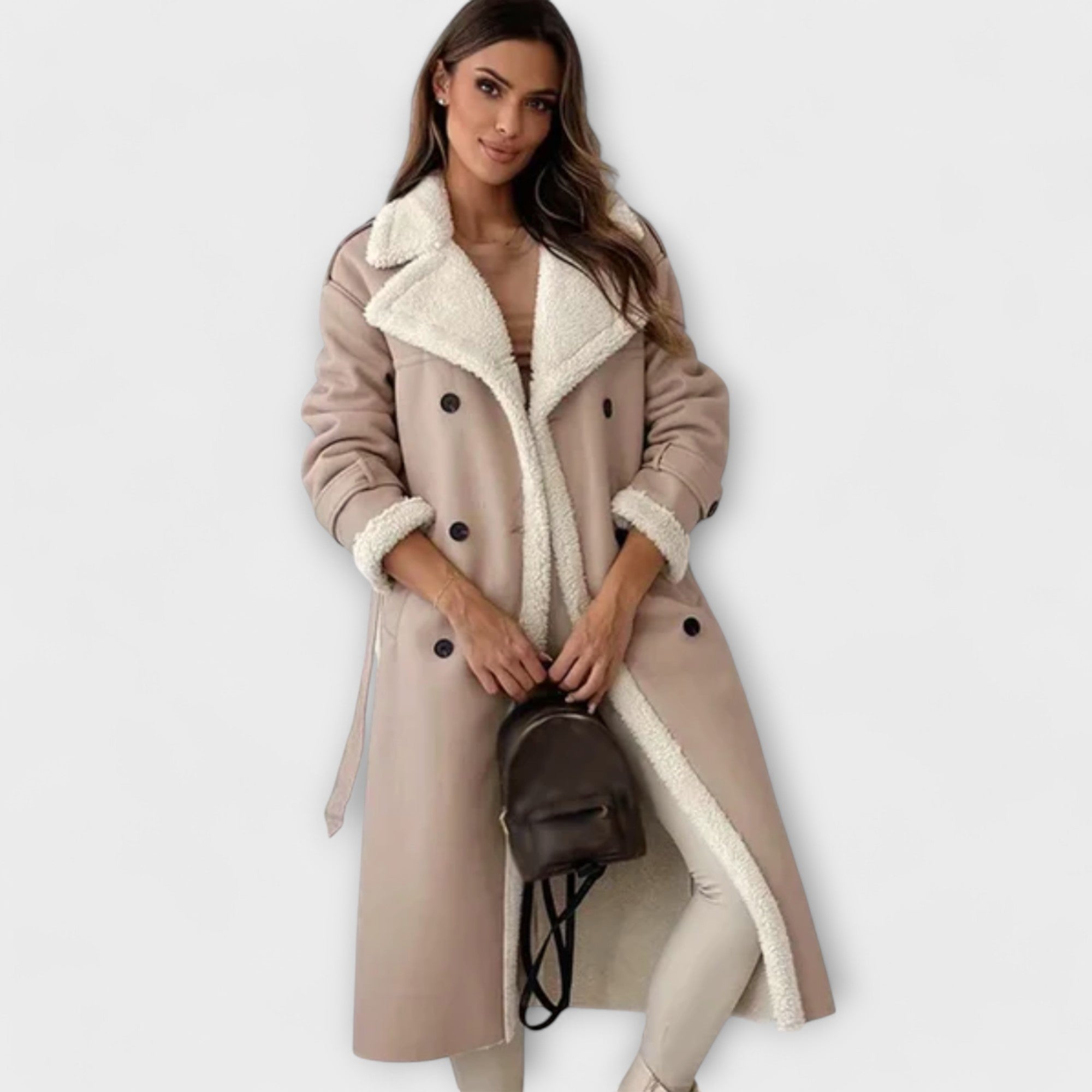 Maria | Long Classic Jacket with Fleece Lining and Teddy Collar