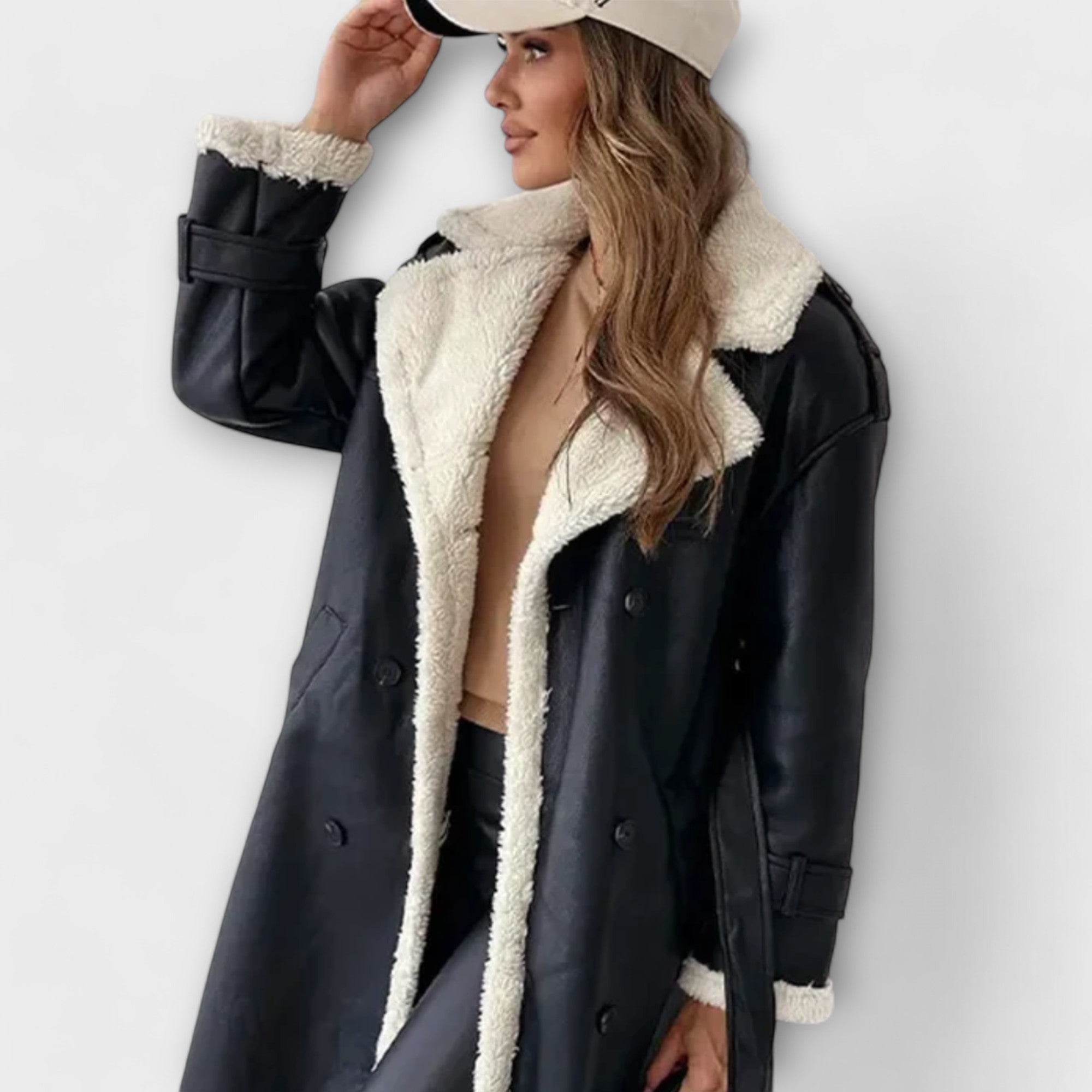 Maria | Long Classic Jacket with Fleece Lining and Teddy Collar