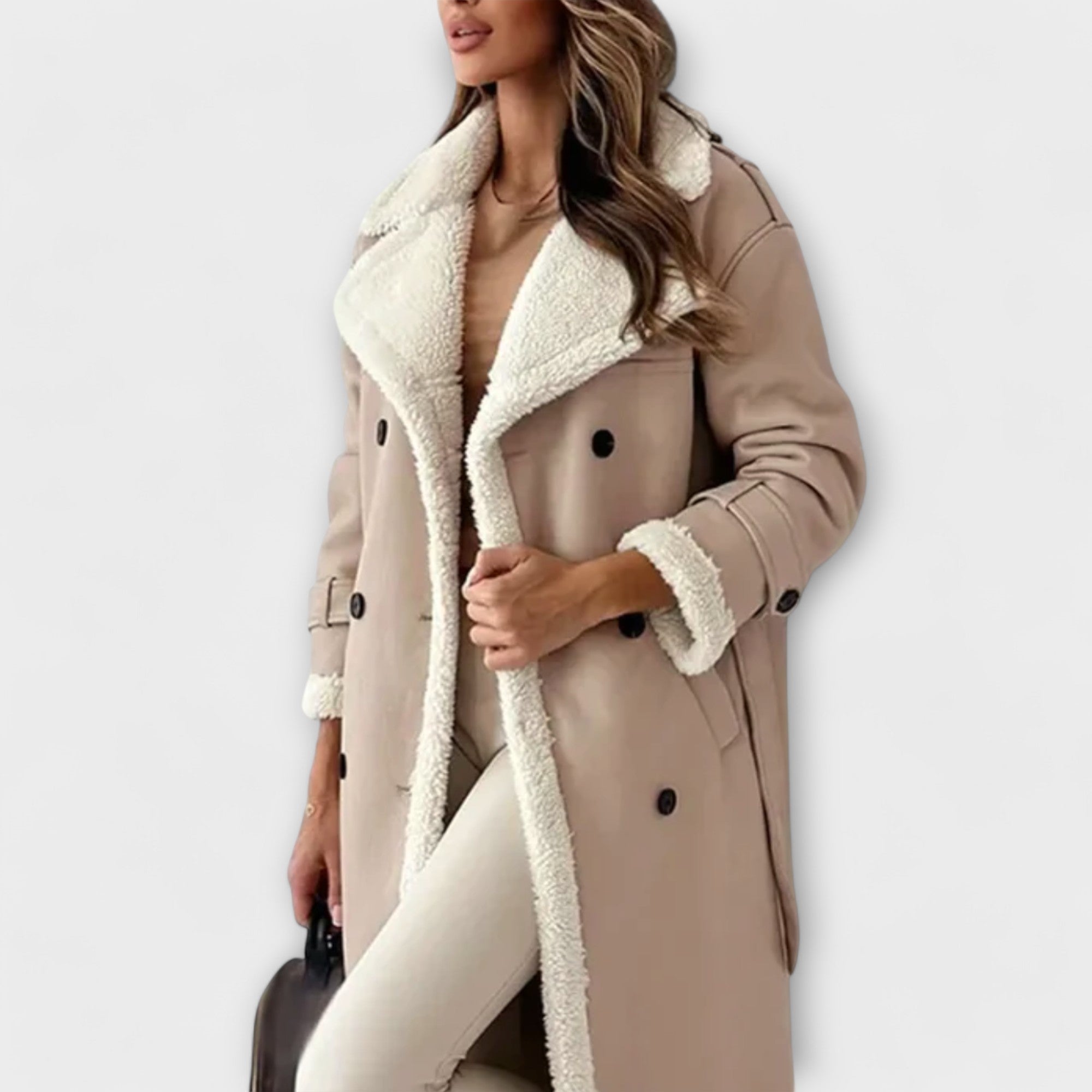 Maria | Long Classic Jacket with Fleece Lining and Teddy Collar