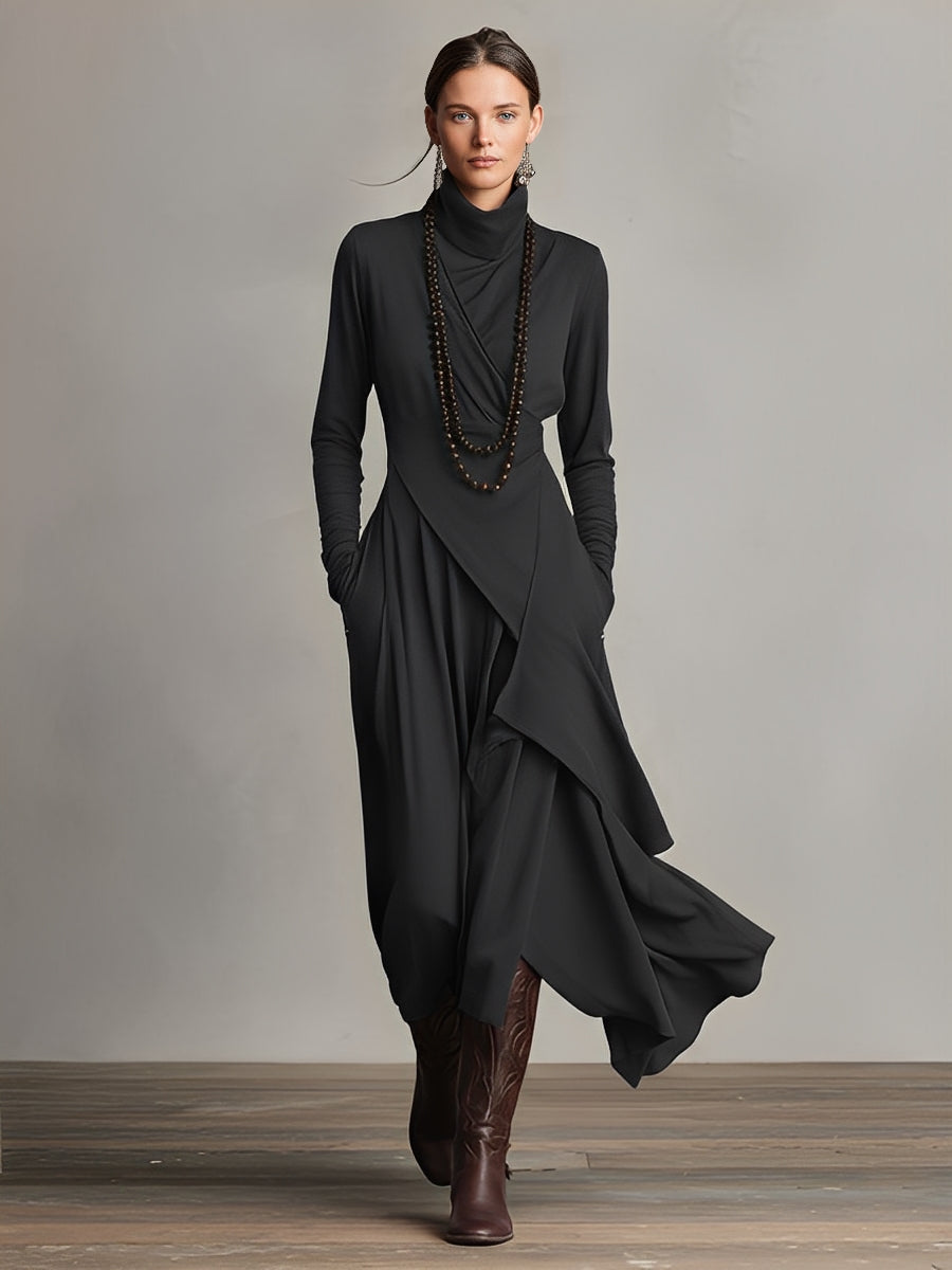 Natalia | Asymmetrical knit maxi dress with a turtleneck