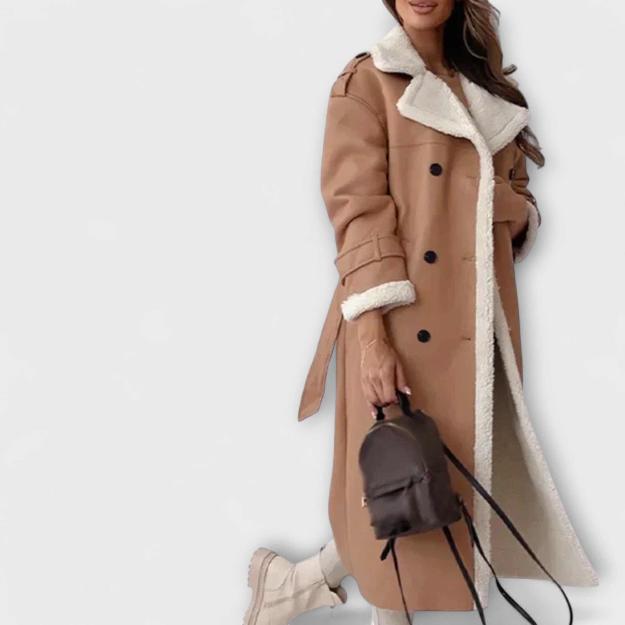 Maria | Long Classic Jacket with Fleece Lining and Teddy Collar