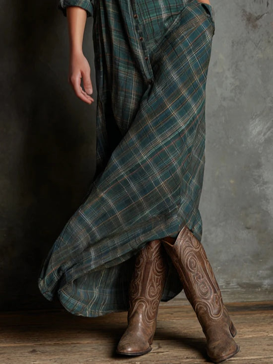 Hazel |  Long dress with green checkered pattern