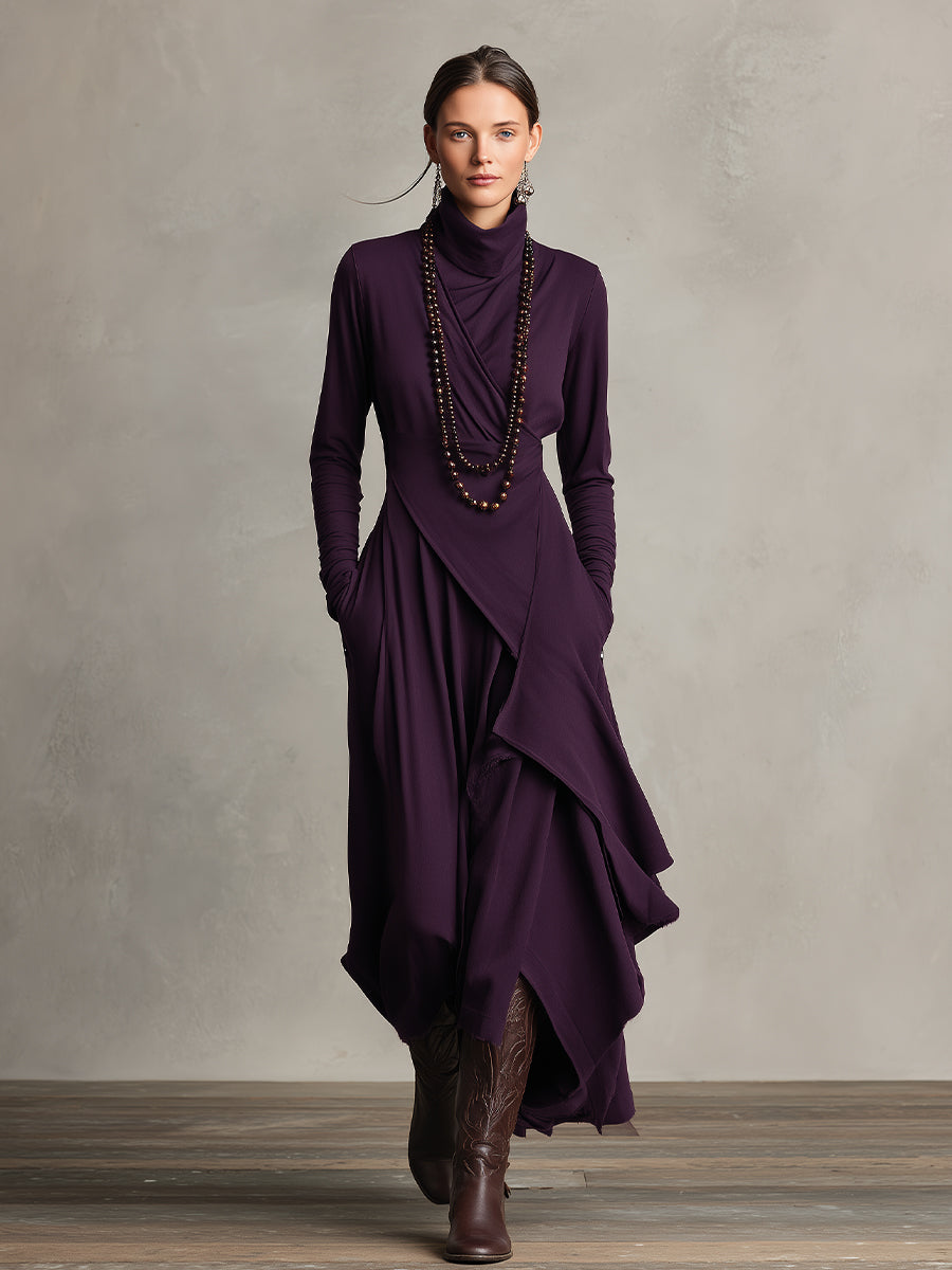 Natalia | Asymmetrical knit maxi dress with a turtleneck