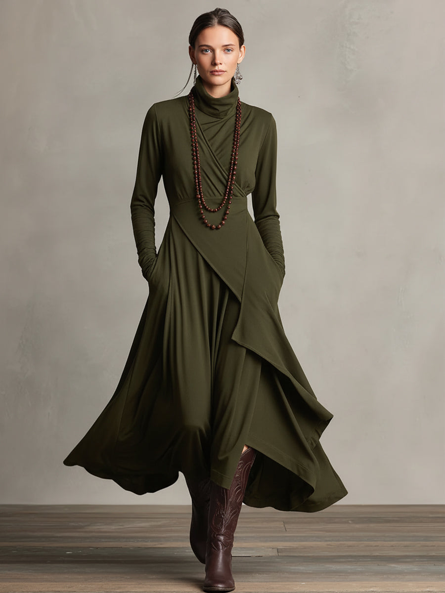 Natalia | Asymmetrical knit maxi dress with a turtleneck