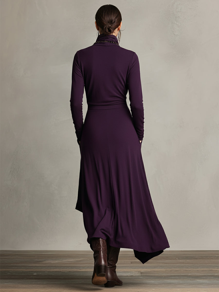 Natalia | Asymmetrical knit maxi dress with a turtleneck